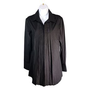 Ravel Blouse Button Front Shirt Top Long Sleeve Cotton Black Women's Small